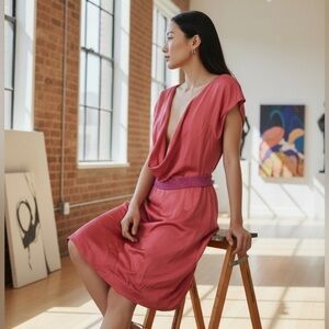 Zac Posen Silk Cocktail Dress Beaded Waist Deep V Size 4